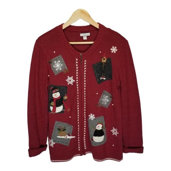 The Most Beautiful Vintage Christmas Sweater Cardigan Silk Blend Size Small - Picture 6 of 6